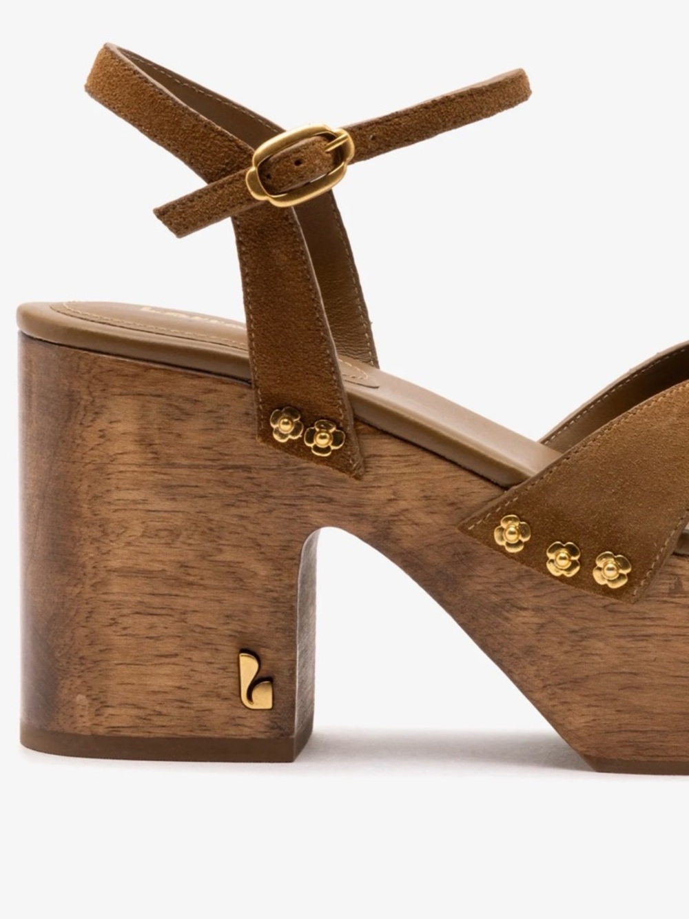 Larroude Talitha Russet Suede Platform Sandals with Gold Studs - Picture 2 of 12